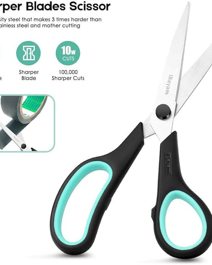 3-Pack 8" Heavy Duty Scissors with Ultra Sharp Blades and Comfort Grip Handles - For Office, Home, School, Sewing, and Crafts