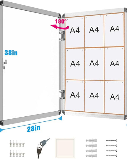 Mifuro 2 Pack 38"x28" Enclosed Bulletin Board, Lockable Weather-Resistant Aluminum Cork Noticeboard for School & Office, Silver Frame w/Cork