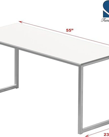 SHW Mission 55-Inch Home Office Computer Desk, White