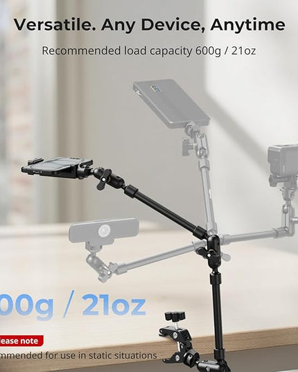 SMALLRIG 22" Magic Arm Clamp, Overhead Phone Mount Holder Stand, Flexible Desk Camera Mount, Articulating Friction Boom Arm, for POV Shot, Filming, Light, Webcam, Action Camera