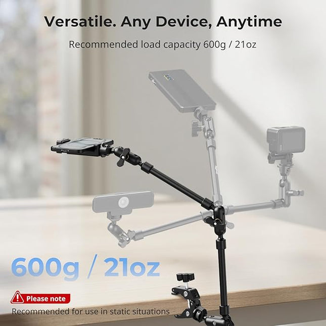 SMALLRIG 22" Magic Arm Clamp, Overhead Phone Mount Holder Stand, Flexible Desk Camera Mount, Articulating Friction Boom Arm, for POV Shot, Filming, Light, Webcam, Action Camera