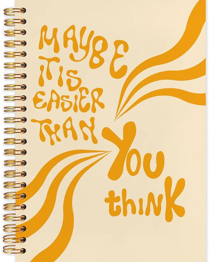Abstract Orange Inspirational Spiral Journal Notebook 5.5x8.3in, Positive Affirmation Gifts, Maybe It Is Easier Than You Think Motivational Notebooks for Note Taking, Hardcover Notebook