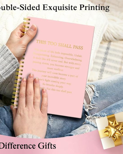 XQLZY This too Shall Pass Inspirational Pink Spiral Notebook - 160 Blank Pages Journal, Encouragement Gifts for Sisters BFF, Friendship Gifts Between Women, Sympathy Gifts for Coworkers Friends