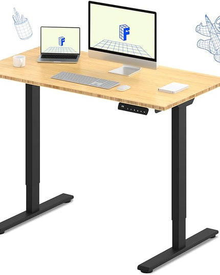 FLEXISPOT E3 Bamboo Dual Motor Electric Standing Desk 48 x 24 Sit Stand Up Desk, Holds 220 lbs, Adjustable Height w/ Memory Presets, Solid Bamboo Desktop & Black Frame, Ships in 2 Boxes