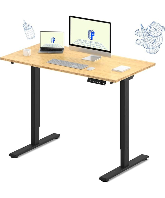 FLEXISPOT E3 Bamboo Dual Motor Electric Standing Desk 48 x 24 Sit Stand Up Desk, Holds 220 lbs, Adjustable Height w/ Memory Presets, Solid Bamboo Desktop & Black Frame, Ships in 2 Boxes