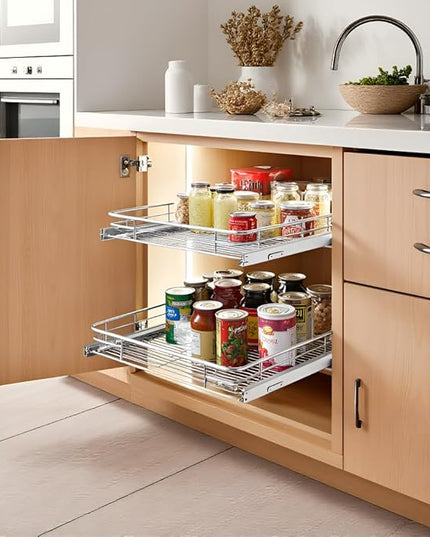 JOWBOOW Pull Out Cabinet Organizer (20" W x 21" D), Put Out Shelves for Kitchen Cabinets, Roll Out Drawers Heavy-Duty Metal Sliding Shelf, Bottom Mount