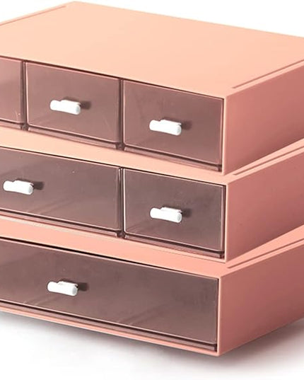 Desk Organizer with 6 Drawers, Makeup Organizer, Plastic Makeup Storage, Cosmetic Storage Organizer, Desk Storage Box, Bathroom Organization Boxes, Desktop Storage Box(Pink)
