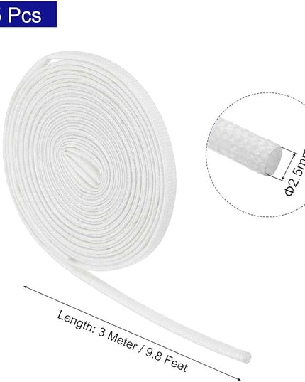 MECCANIXITY 5Pcs Wire Insulation Braid Fire Sleeve,9.8Ft-2.5mm ID White, High Temp Silicone Coated Fiberglass Sleeving for Automotive Hose Lines Electrical Wiring