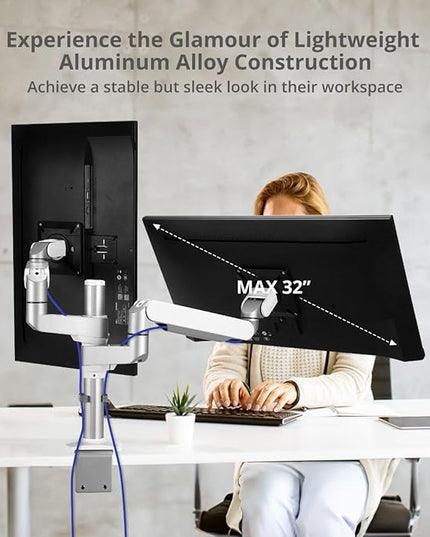 SIIG MTPRO Dual Monitor Arm Desk Mount, Fully Adjustable Mechanical Spring Design, up to 32" Display, Max 19.8 lbs per arm, VESA 75/100mm, Cable Management, BIFMA and TAA Compliant