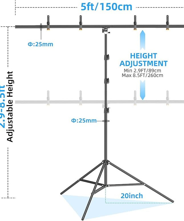 EMART 8.5 x 5ft Portable T-Shape Backdrop Stand Kit with Adjustable Frame, 4 Spring Clamps & Carry Bag for Parties, Photography, Video, and Studio Background Support