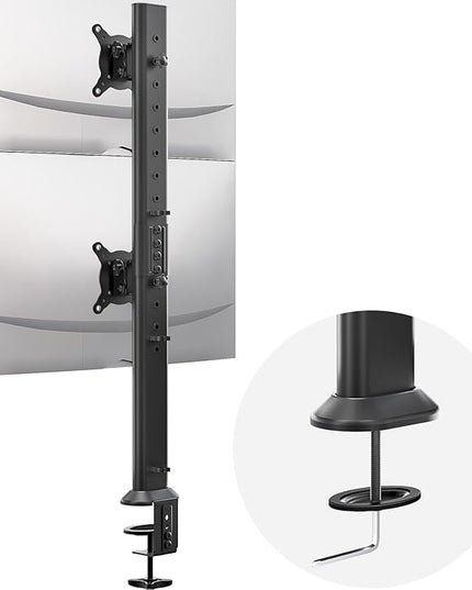 HEMUDU Dual Monitor Articulating Desk Mount Arm Stand - Vertical Stack Screen Supports Two 13 to 34 Inch Computer Monitors with C Clamp
