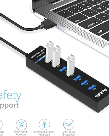 7-Port USB 3.0 Hub, IVETTO Data USB Hub Splitter with 3.3ft Long Cable for Laptop, PC, MacBook, Mac Pro, Mac mini, iMac, Surface Pro and More