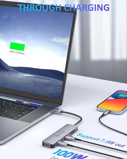 UtechSmart 6-in-1 USB-C Hub, 4K@60Hz HDMI Adapter for MacBook Pro/Air, Type-C Laptop Dongle (100W PD Port, SD/TF Card Reader, 2 USB 3.0 Ports)