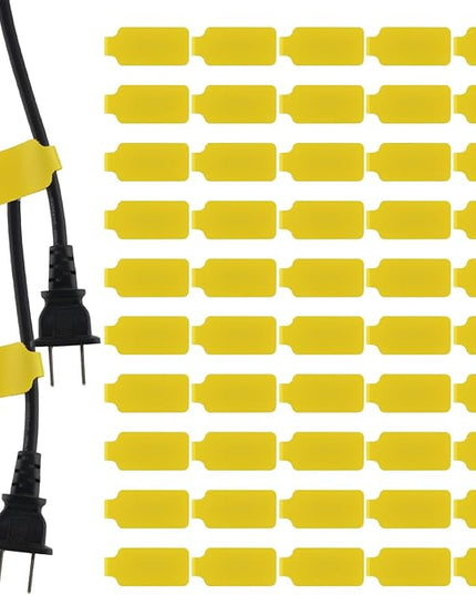 50 Pieces Cord Labels Self-Adhesive Nylon Cable Labels Tags Waterproof Wire Cable Tags or Electronics Office Computers Management and Identification (Yellow)