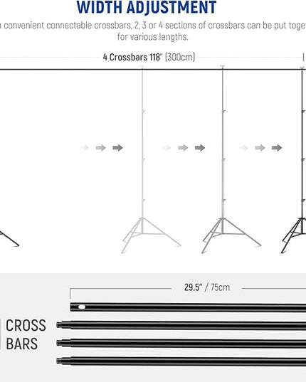 NEEWER 8.5x10ft Adjustable Backdrop Stand Kit, Photography Background Support System with 4 Crossbars, 6 Spring Clamps, 6 Backdrop Clips, 2 Sandbags, and Carrying Bag for Photo Video Party Ceremony