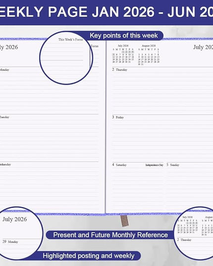 2026-2027 Planner - Weekly & Monthly Planner Runs from January 2026 to June 2027, 5.8" x 8.25", 18 Months Planners, 14 Notes Pages, Inner Pocket, PU Leather Hard Cover, Blue Monthly Planners 2026-2027