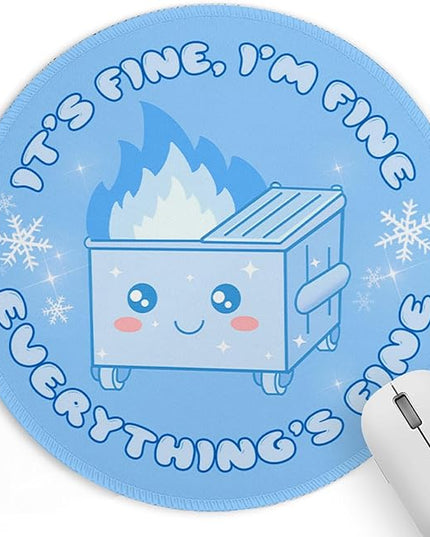Light Blue Dumpster Round Mouse Pad 8.6 x 8.6 Inch, Cute Funny Mousepad for Laptop Gaming, Stitched Edge Non-Slip Rubber Base, Home Office Decor Desk Accessories