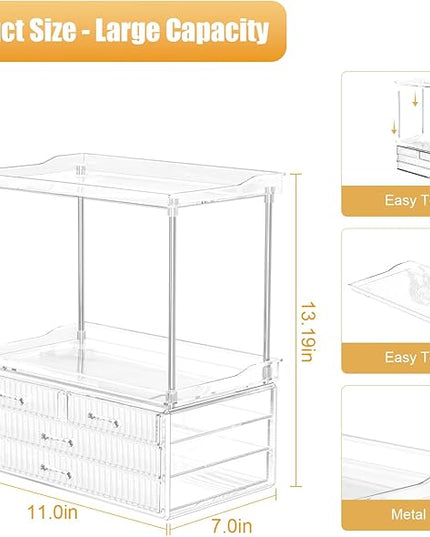 Acina 2-Tier Bathroom Organizer Countertop: Multi-Purpose Makeup Organizer - Large Skincare Exquisite Vanity Organizer for Cosmetics, Perfume Amber Clear