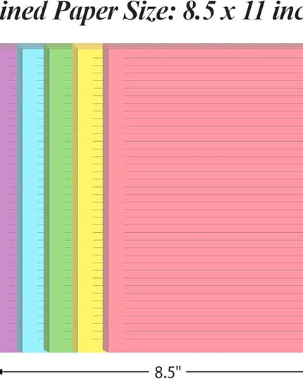(3-Pack) Colorful Unpunched Lined Paper - 300 Sheets/600 Pages Loose Leaf Paper Line Refills, Per Color 60 Sheets, 8.5" x 11"
