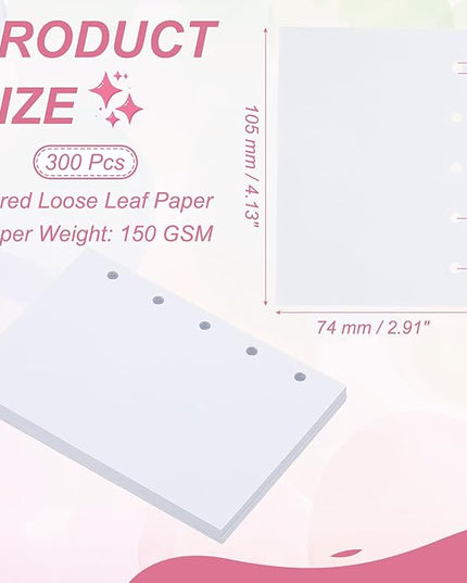PATIKIL Colored Loose Leaf Paper, 4.1" x 3"(A8) 300 Sheets 5 Holes Punched 150GSM Blank Binder Refill Paper Supplies for Office Note Taking Teacher Planner Journal Notebook, White