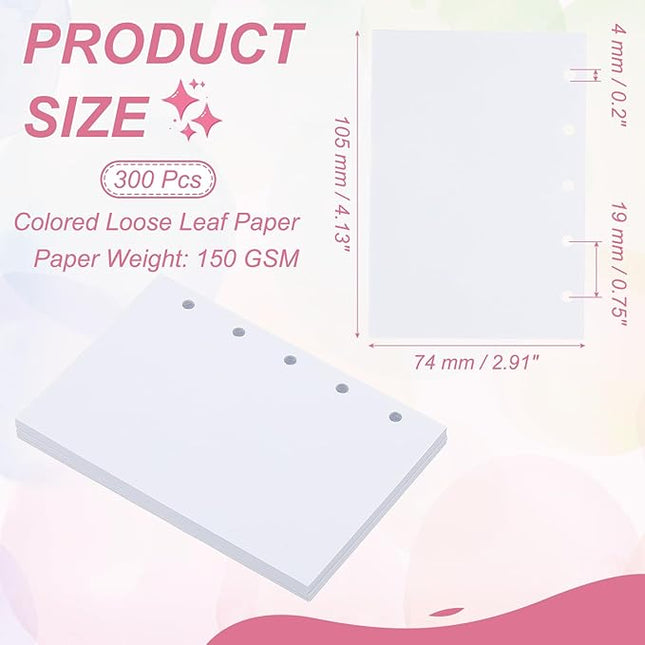 PATIKIL Colored Loose Leaf Paper, 4.1" x 3"(A8) 300 Sheets 5 Holes Punched 150GSM Blank Binder Refill Paper Supplies for Office Note Taking Teacher Planner Journal Notebook, White