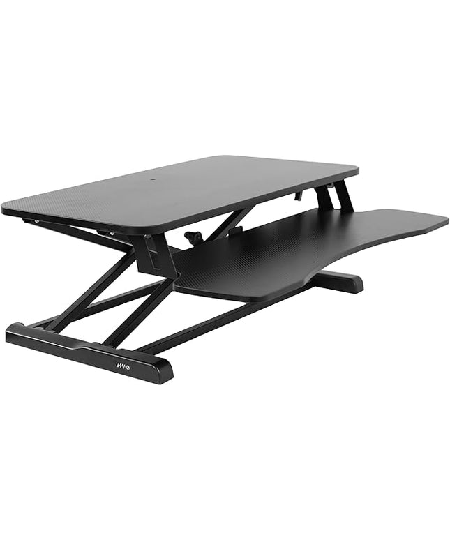VIVO 32 inch Carbon Fiber Desk Converter, K Series, Height Adjustable Sit to Stand Riser, Dual Monitor and Laptop Workstation with Wide Keyboard Tray, Black, DESK-V000KR