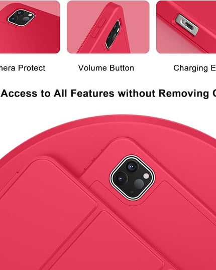 ZryXal iPad Pro 11 Inch Case (M5) 2025/ (M4) 2024 (Model: A2836/A2837/A3006), Trifold Stand Smart Cover with Pencil Holder and Soft TPU Back, Auto Wake/Sleep (Red)