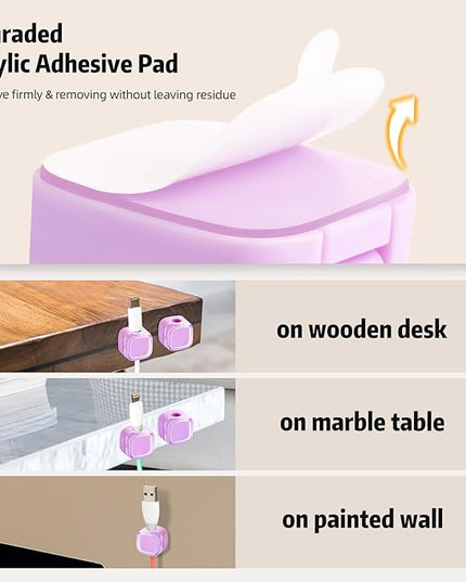 Magnetic Cable Clips Cord Organizer Holder, 6 Pack Adhesive Wire Holder Keeper Organizer USB Charging Cable Storage Holder for Home Office Phone Car Wall Desktop Nightstand Kitchen (Purple)
