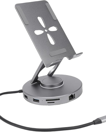 Zopsc USB C Docking Station, 11-in-1 Tablet Stand with 4K HDMI, 100W PD, Gigabit Ethernet, 4 USB Ports, Card Reader, Adjustable for Laptops, Tablets, Steam Deck and Smartphones