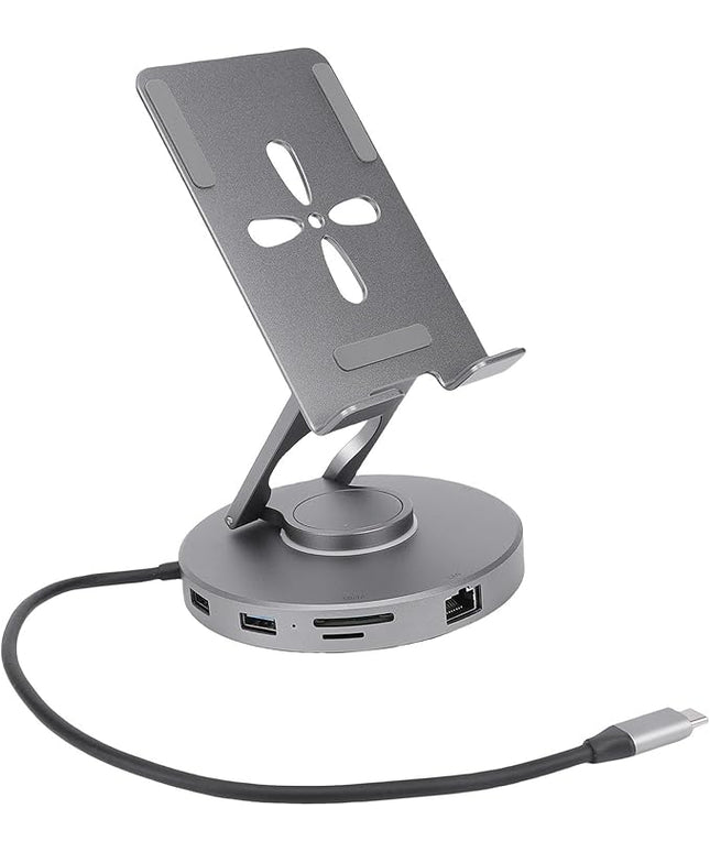 Zopsc USB C Docking Station, 11-in-1 Tablet Stand with 4K HDMI, 100W PD, Gigabit Ethernet, 4 USB Ports, Card Reader, Adjustable for Laptops, Tablets, Steam Deck and Smartphones