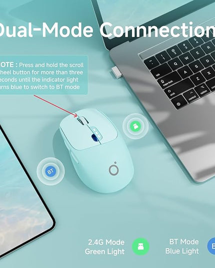 EWEADN Q5 Wireless Mouse, Bluetooth & 2.4G Quiet Computer Mouses with 1600 DPI, Battery Level Display, Ergonomic Office Mouse,6 Button Portable Cute Cordless Mice for Laptop/PC/Mac- Blue