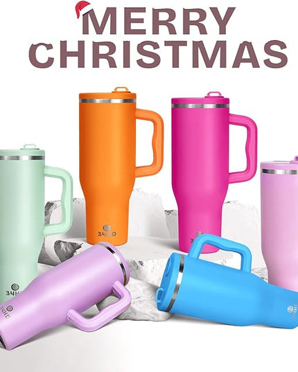 34HD 40 oz Stainless Steel Tumbler - Leakproof Insulated Water Bottle with Handle, Magnetic Lid and Flexible Straw - Iced for 48 Hours – Perfect for Men, Women, Birthday Gift, Pink - Rose Dust