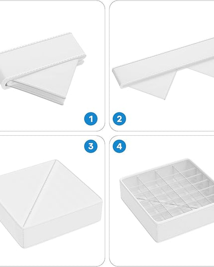 Classical Leather Sock Underwear Drawer Organizer clothes, Closet Dividers，64 Cell (16+24+24) Foldable Leather Storage Box for Panties, Ties, Accessories（3 Pack）