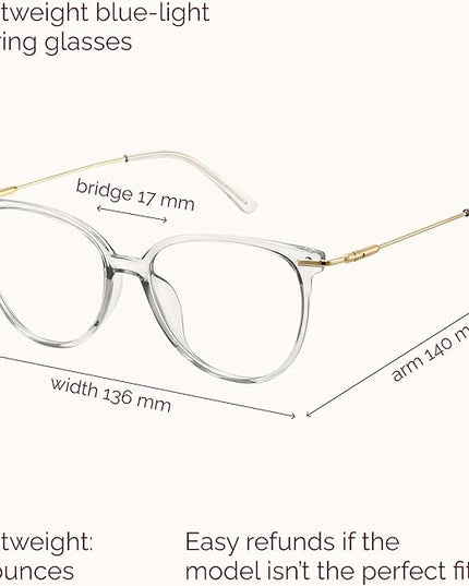 Gaoye Blue Light Blocking Glasses - Trending Round TR90 Frames, Metal Arms, UV400 Protection - Matching Soft Case