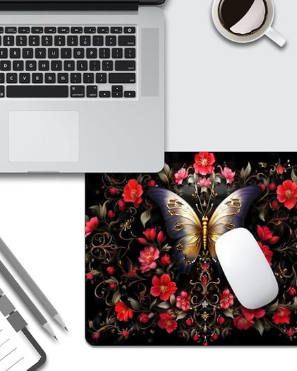 Black Butterfly Square Mouse pad, Texture, Waterproof, Anti Slip Rubber Base, Computer Mouse pad, Laptop Mouse pad