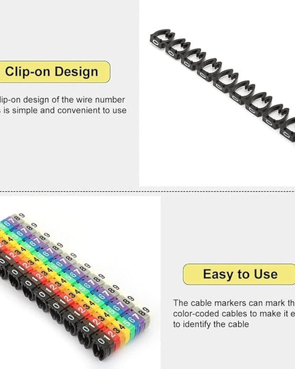 Clip on Wire Markers, Wire Number Labels Colorful Wire Numbering Marker Tube Cable Marker for Marking The Color Coded Cables(100PCS -2.5MM 2.5)