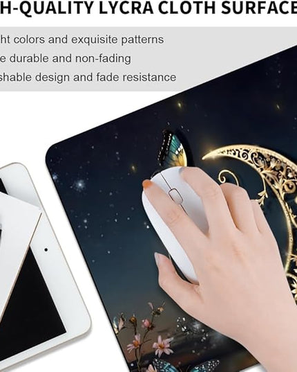 Golden Retro Fantasy Starry Moon Butterfly Square Mouse pad, Texture, Waterproof, Anti Slip Rubber Base, Computer Mouse pad