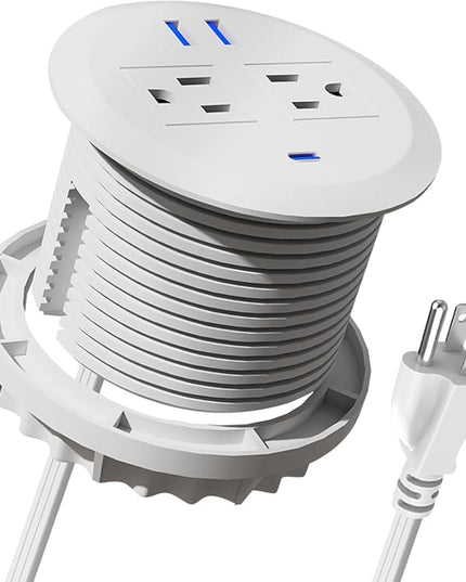 3 Inch Desktop Power Grommet,20W USB C Fast Charging Station,3-USB Port,Flush Mount,6.5 ft Power Cord.Round Recessed Power Strip,Desk Hole Grommet Outlet for Workspace,Sofa,White