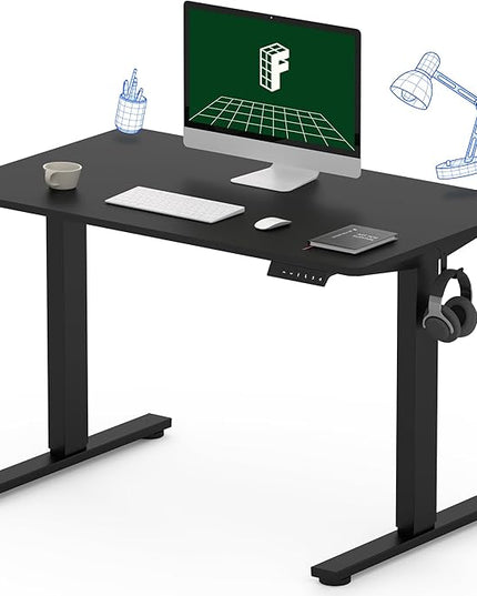 FLEXISPOT One-Piece Electric Standing Desk, 40 x 24 Inches Adjustable Desk with Seamless Desktop, Memory Controller Height Adjustment (Black Frame + Black Desktop, 2 Packages)