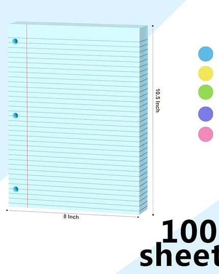 Blue Loose Leaf Paper 200 Sheets Colored Filler Paper 2 Pack 8 * 10.5 College Ruled 3-Hole Punched Paper for 3-Ring Binders Notebook Lined 8" x 10.5"