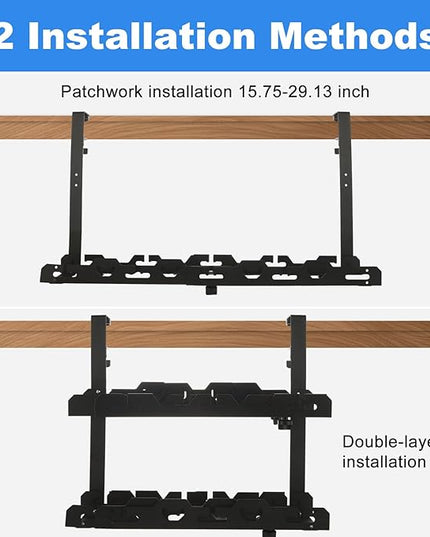 Cable Management Under Desk Tray 15.7-29 inch Under Desk Cable Management Black Extendable Under Desks Cable Managements No Drill Under Desks for Wire Managements