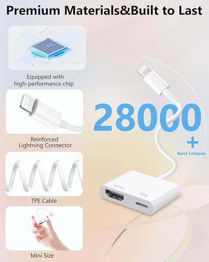 Lightning to HDMI Adapter for iPhone, [Apple MFi Certified] Digital AV Dongle,1080P Sync Screen Cable with Lightning Charging Port for iPhone, iPad to TV/Projector/Monitor No Need Power Supply