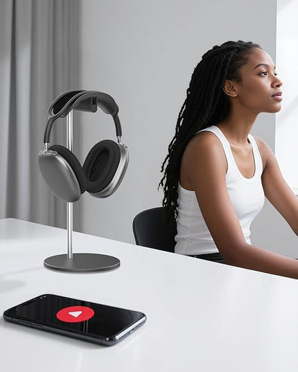 SHUOSUO Headphone Stand, Headset Holder with Solid Base for Desk, Compatible with AirPods Max, Beats, Bose, B&O, Sony, Sennheiser, Gaming, etc (Black)