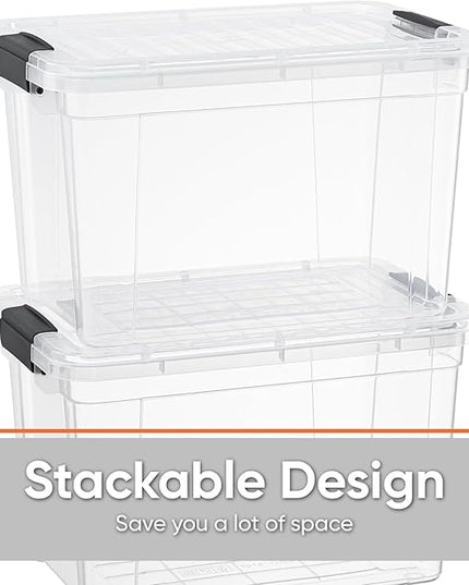 Superio Clear Storage Boxes with Lids, 4.75 Quart Plastic Container Bins for Organizing, Stackable Crates, BPA Free, Non Toxic, Odor Free, Organizers for Home, Office and Dorm, 8 Pack