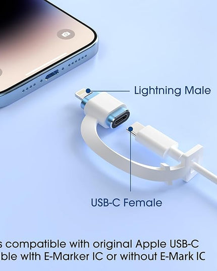 TechMatte Female USB C to Male Lightning Adapter 3 Pack 2.2A Charging Data Transfer, Compatible with iPhone 14, 13, 12, 11 Xs SE iPad iPod AirPods, Not for Audio Headphones/OTG Android Anti-Lost, Blue