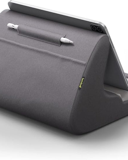 Lamicall Tablet Stand Pillow Holder - Tablet Pillow Soft Pad for Bed, Lap Phone Stand with Stylus Mount & Pocket, for iPad Pro 12.9, Air, Mini, Kindle, Galaxy Tab and 4-13" Devices, Dark Grey