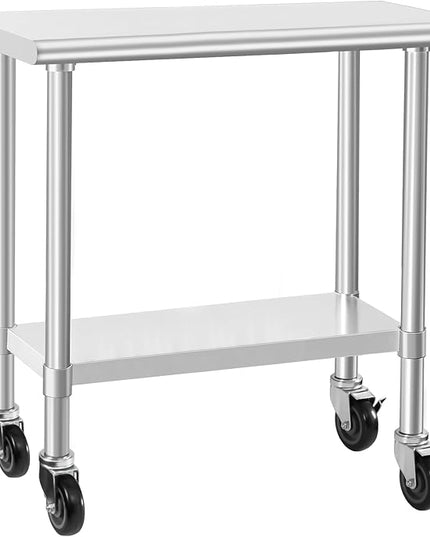HARDURA Stainless Steel Commercial Table Prep & Work Table with Casters Heavy Duty Metal Table with Wheels NSF 430 18×36 Inches
