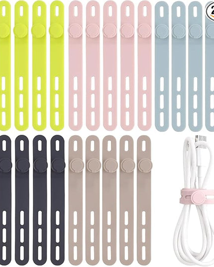 Oligei 25 Pcs Silicone Cable Ties, Cable Ties Reusable, High Elasticity Cord Wraps for Electrical Cords, Cord Organizer for Earphone, Phone Charger(Colorful)
