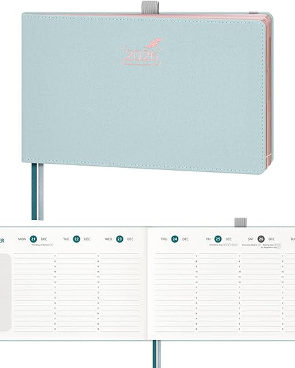 BEZEND 2026 Planner Weekly and Monthly (9" x 5.5") Calendar Book with Daily Vertical Timeslot & Note (Jan-Dec), Equal Space Even Weekends, Work Home Women, PU Leather Hardcover - Dutch Blue