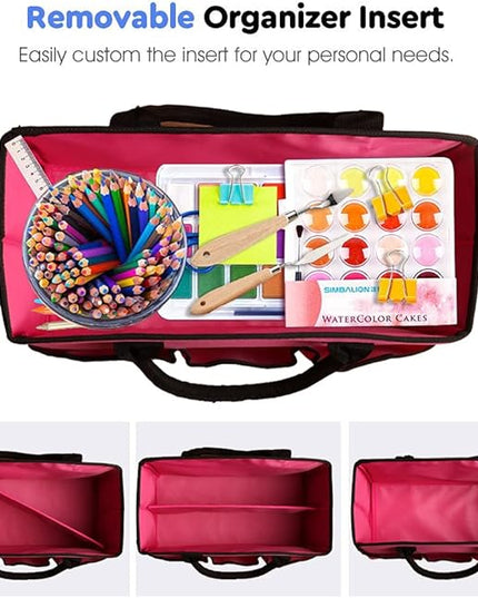ZKOO Desktop Tote and Stock Organize, Multiple Pockets Teacher Helper Tote Bag Organization for Arts, Books, Stationery and Office Desk Organize, Make-up Case with Handles Craft Organizer (Pink)